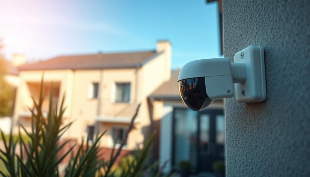 A close-up view of a correctly installed outdoor sensor (Außenfühler), mounted on the exterior wall of a modern building. In the foreground, the sensor is prominently displayed, showcasing its sleek design and precise placement for optimal functionality. The middle ground features natural elements like plants and the building's facade, emphasizing a harmonious installation in a suburban setting. In the background, soft-focus details of a clear blue sky enhance the mood of a sunny day. The image is shot with a Sony A7R IV at 70mm, with clear focus and sharp definition, utilizing a polarized filter to minimize glare and enhance colors. The overall atmosphere is technical yet serene, illustrating proper sensor placement to avoid common installation errors. A close-up view of a correctly installed outdoor sensor (Außenfühler), mounted on the exterior wall of a modern building. In the foreground, the sensor is prominently displayed, showcasing its sleek design and precise placement for optimal functionality. The middle ground features natural elements like plants and the building's facade, emphasizing a harmonious installation in a suburban setting. In the background, soft-focus details of a clear blue sky enhance the mood of a sunny day. The image is shot with a Sony A7R IV at 70mm, with clear focus and sharp definition, utilizing a polarized filter to minimize glare and enhance colors. The overall atmosphere is technical yet serene, illustrating proper sensor placement to avoid common installation errors.